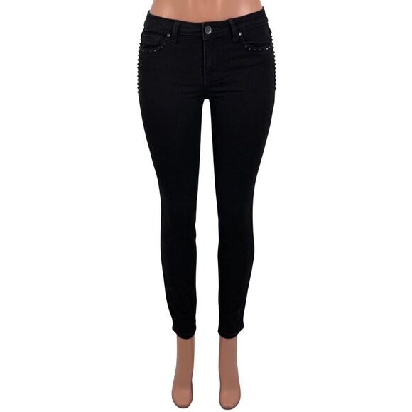 Rachel Roy Denim - Rachel Roy Black Mid-Rise Studded Skinny Jeans 28 | Rockstar Girlfriend Grunge
